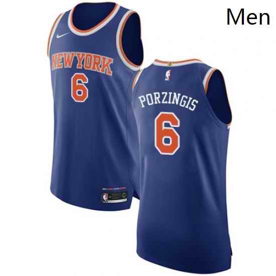 Mens Nike New York Knicks 6 Kristaps Porzingis Authentic Royal Blue NBA Jersey Icon Edition